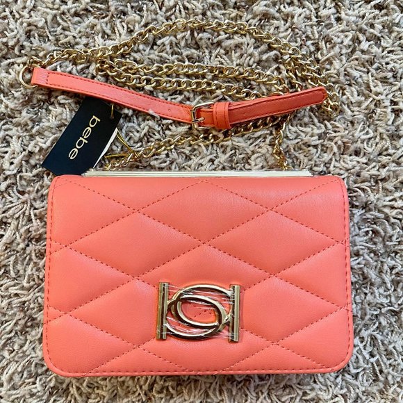 NWT Bebe Women’s Abigail Quilted Small Crossbody Bag Salmon (New) - Picture 1 of 11